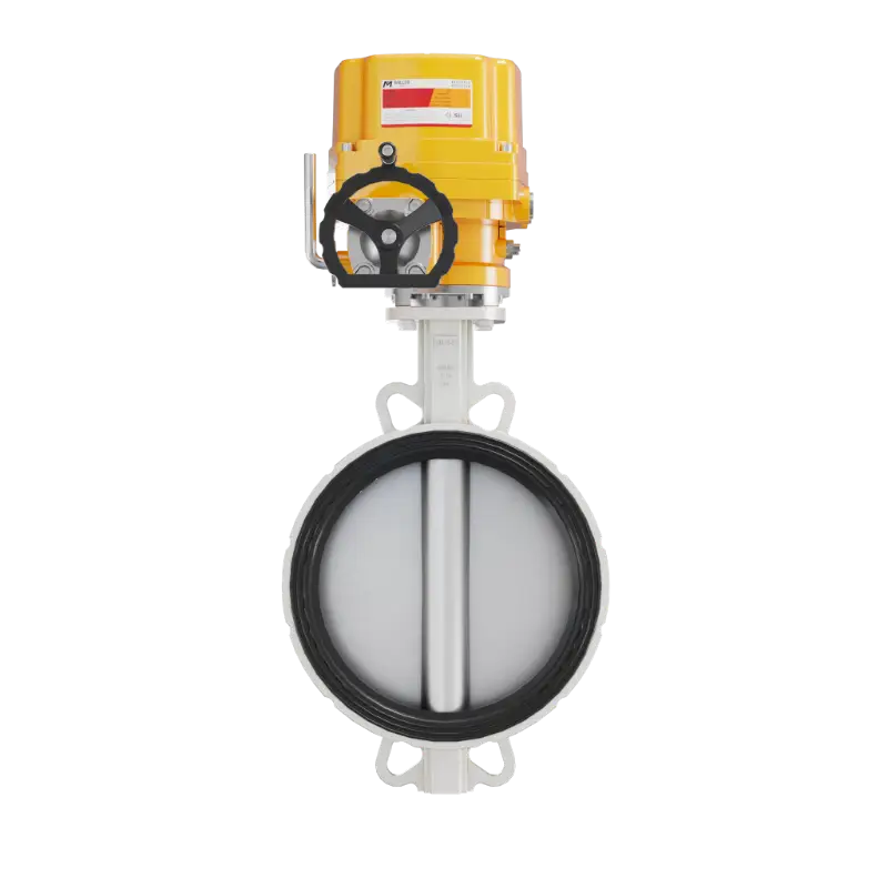 米勒高性能电动中线蝶阀,配备智能定位执行机构,支持多信号控制,实现精确流量调节与快速切断。
