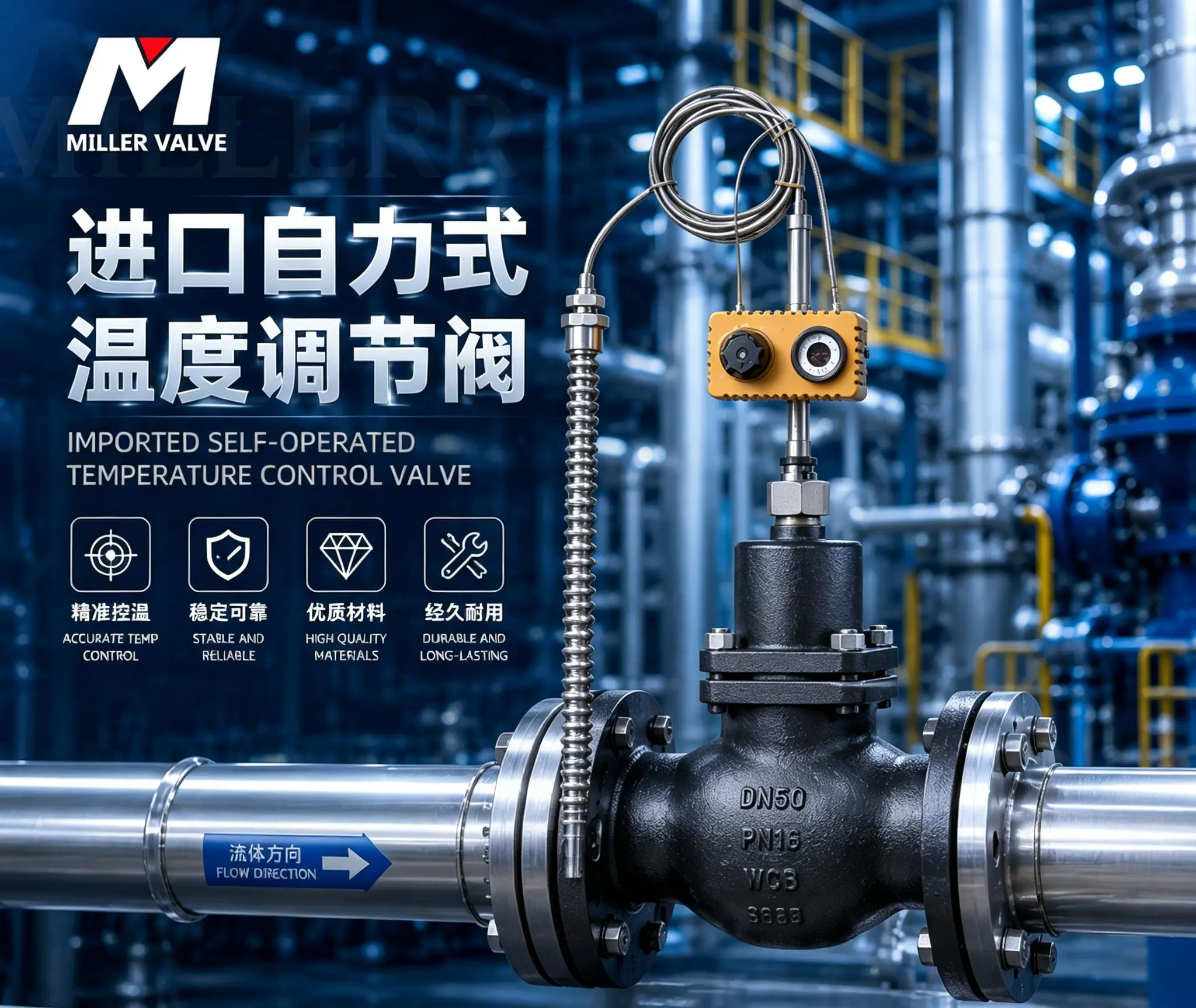 进口自力式温度调节阀选型指南:米勒阀门助力工业温度控制升级